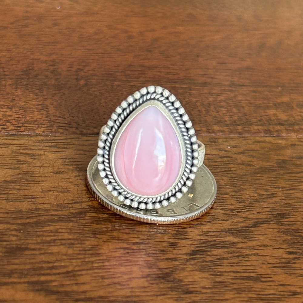 Pink Conch Teardrop Sterling Silver Ring